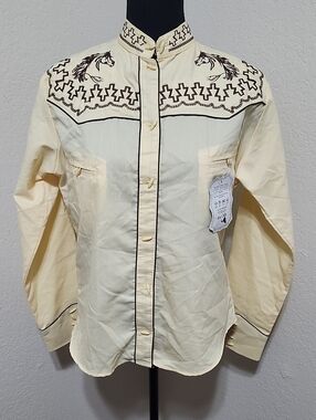 NWT West Tex Vintage Style Cream Embroidered Western Shirt  Horse & Aztec Sz M